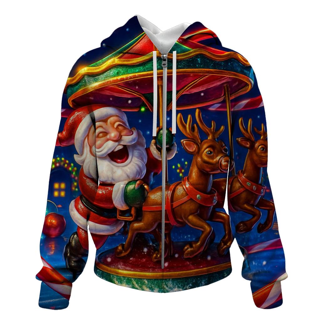 Santa And The Mischief Carousel Reindeer lightweight hoodies
