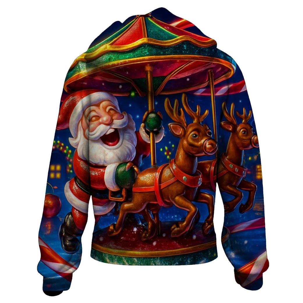 Santa And The Mischief Carousel Reindeer lightweight hoodies