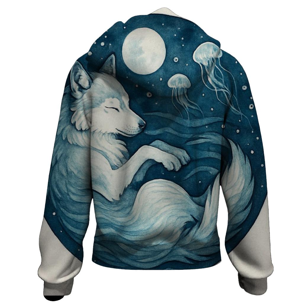 Ocean Moon Drift Wolf lightweight hoodies