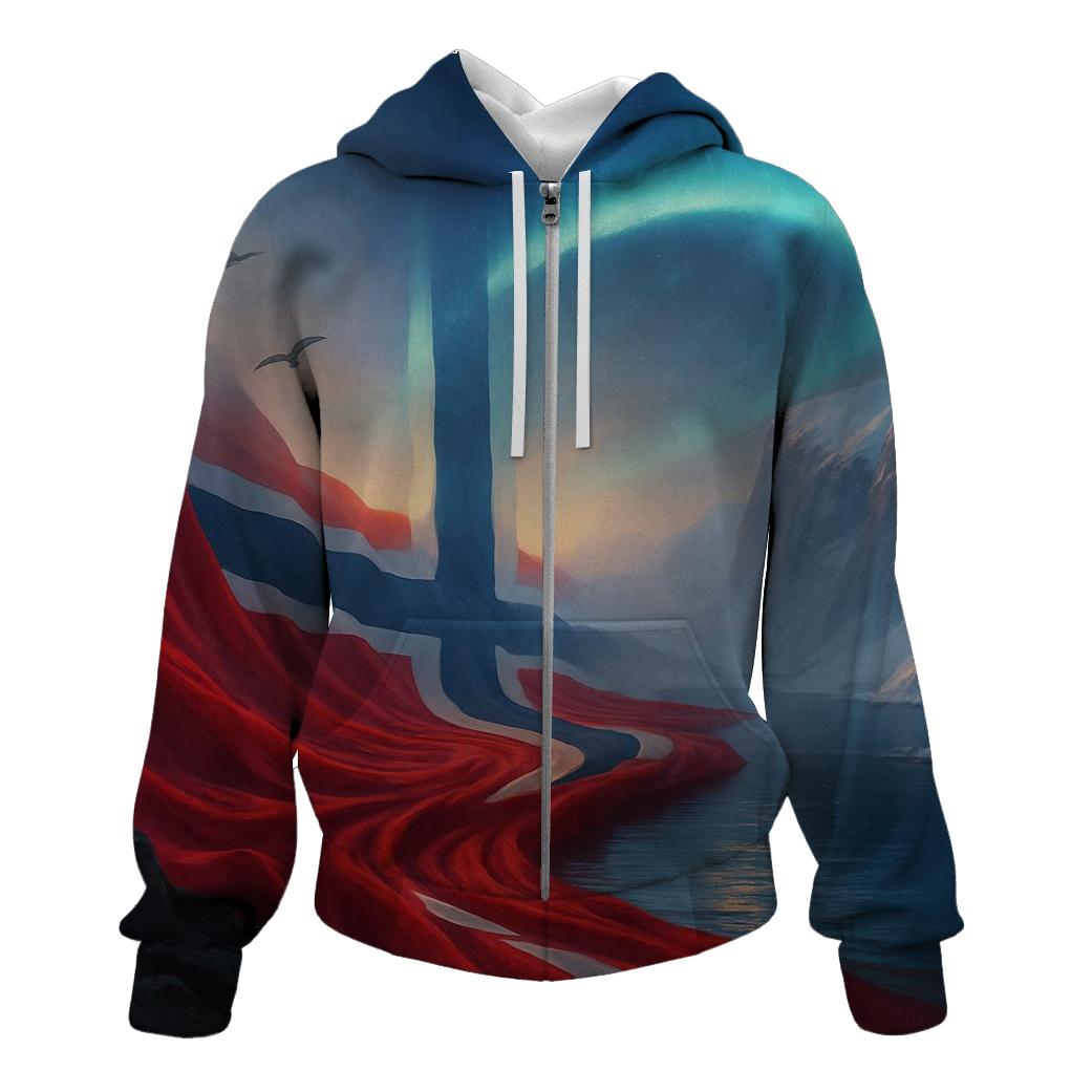Norway Fjord Aurora Flag graphic hoodies