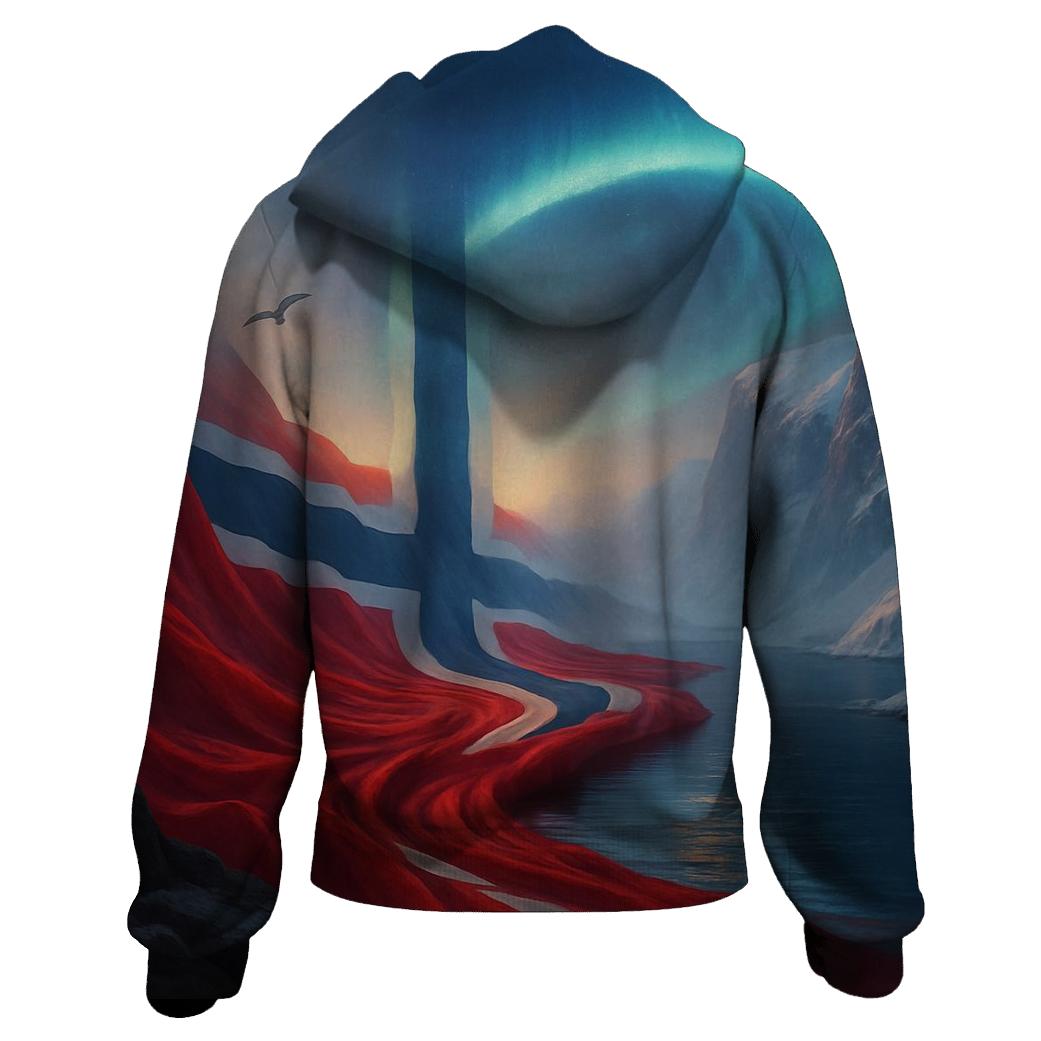 Norway Fjord Aurora Flag graphic hoodies