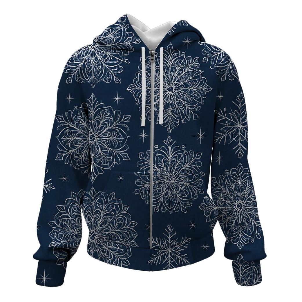 Snowflake Rosette Tessellation On Navy Blue Background graphic hoodies