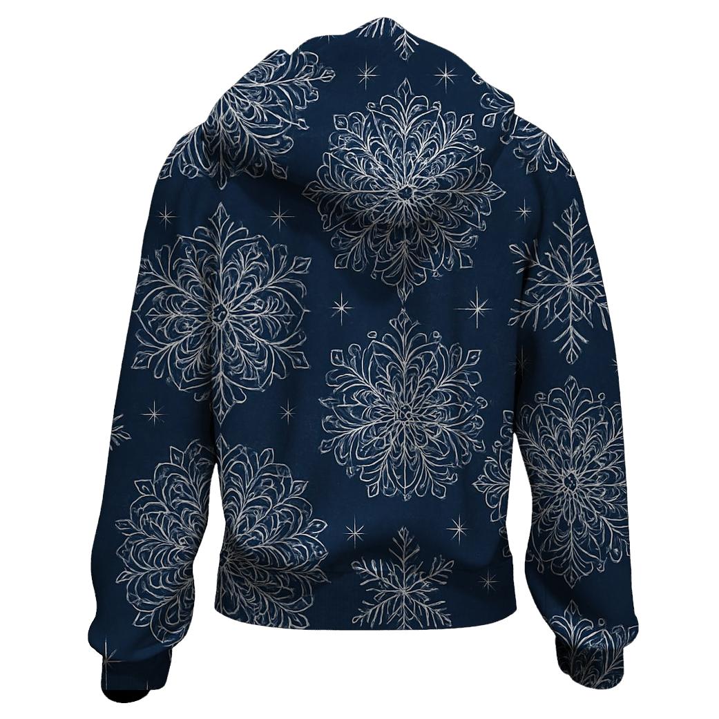 Snowflake Rosette Tessellation On Navy Blue Background graphic hoodies