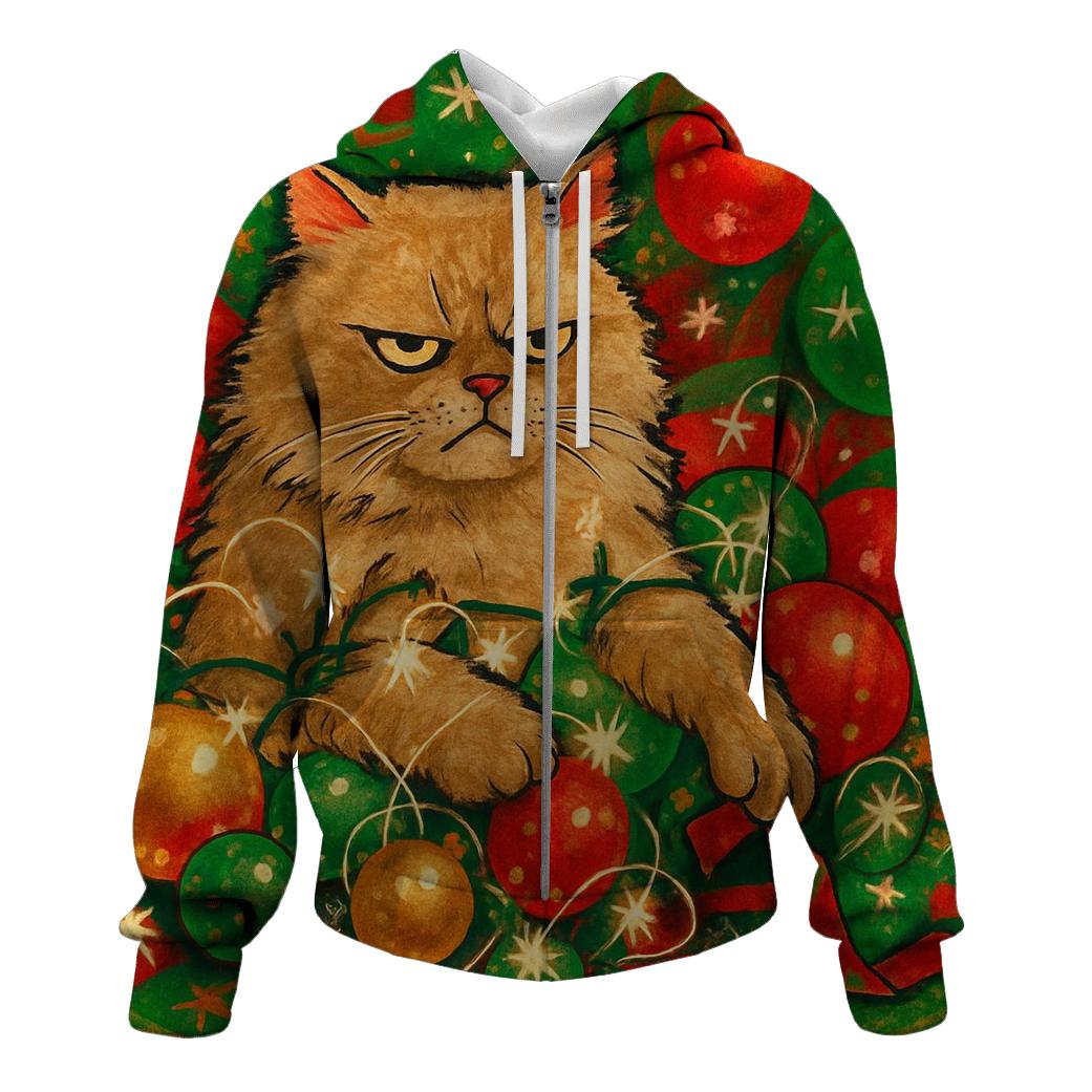 Grumpy Cat Tangled In Ornament Nebula zip-up hoodies