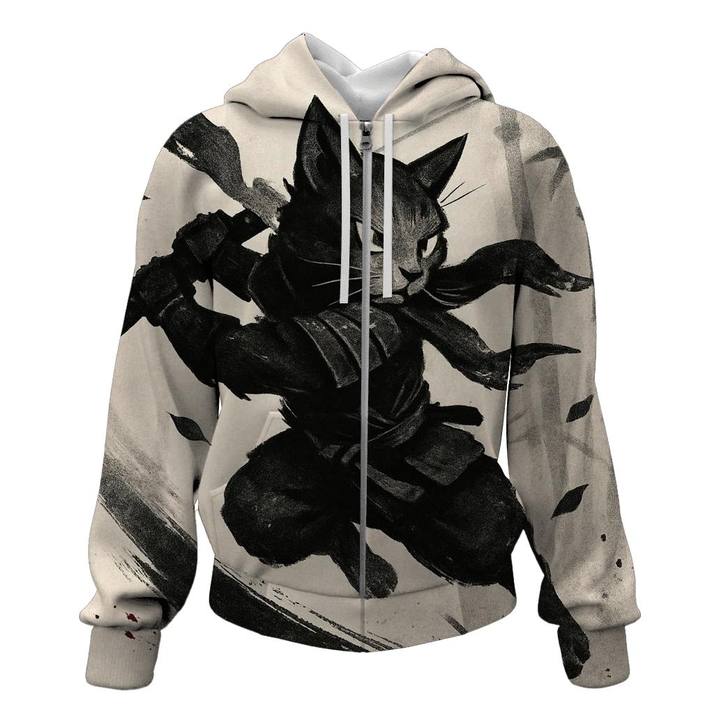Ink Wash Bamboo Duel Cat pullover hoodies
