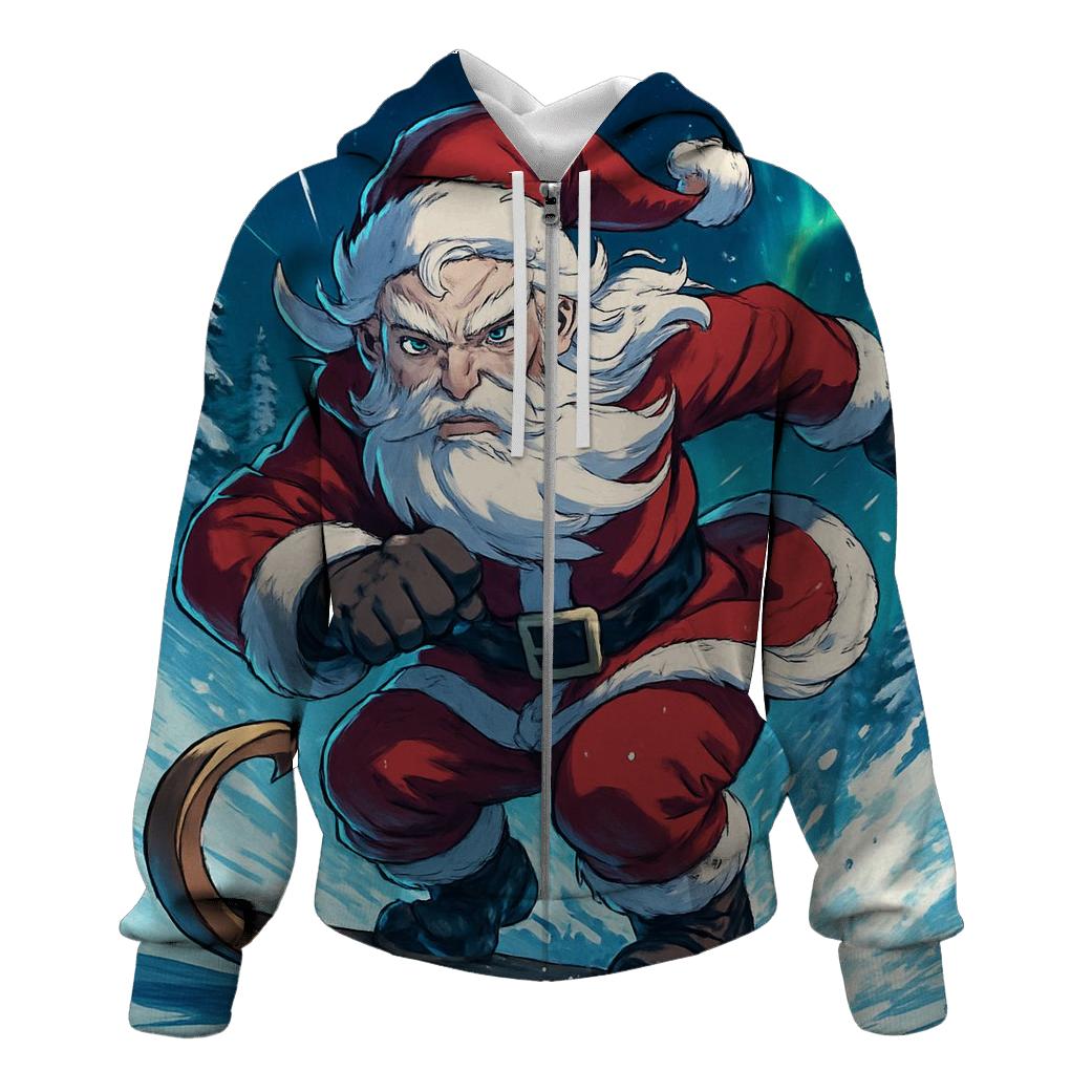 Anime Inspired Santa Snowboard Rush graphic hoodies