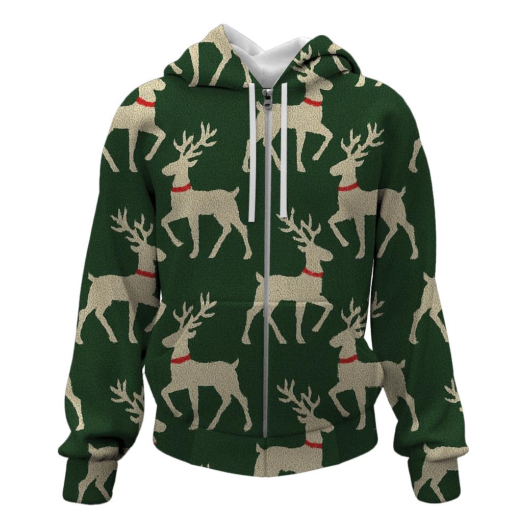 Reindeer Silhouette Diagonal Array On Forest Green Background graphic hoodies