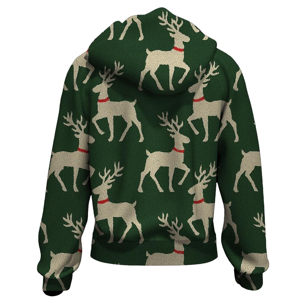 Reindeer Silhouette Diagonal Array On Forest Green Background graphic hoodies