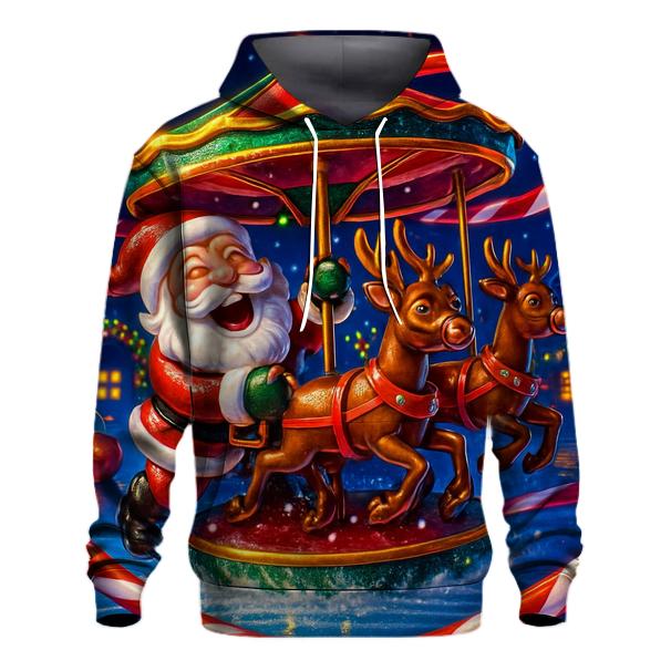 Santa And The Mischief Carousel Reindeer designer hoodies