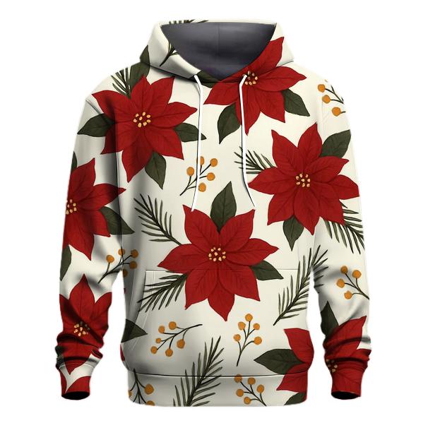 Poinsettia And Pine Scatter On Cream Background lightweight hoodies