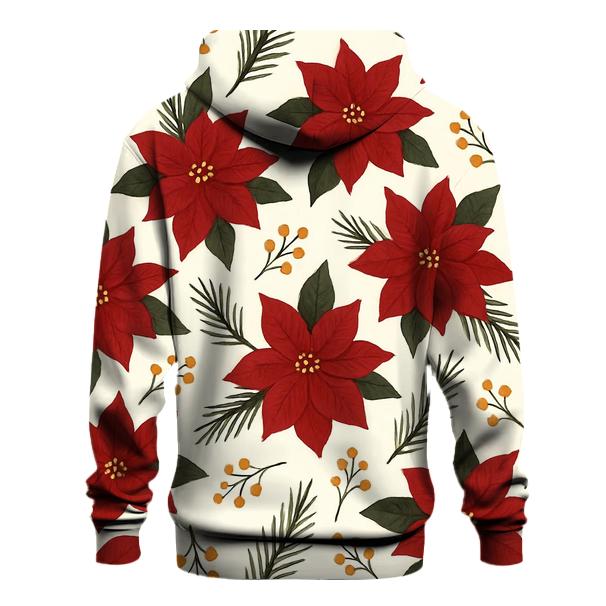 Poinsettia And Pine Scatter On Cream Background lightweight hoodies