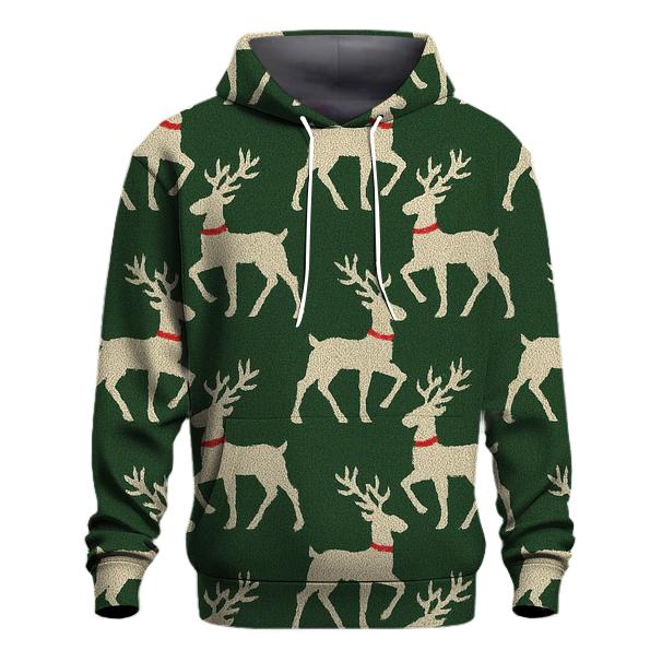 Reindeer Silhouette Diagonal Array On Forest Green Background hoodies fashion