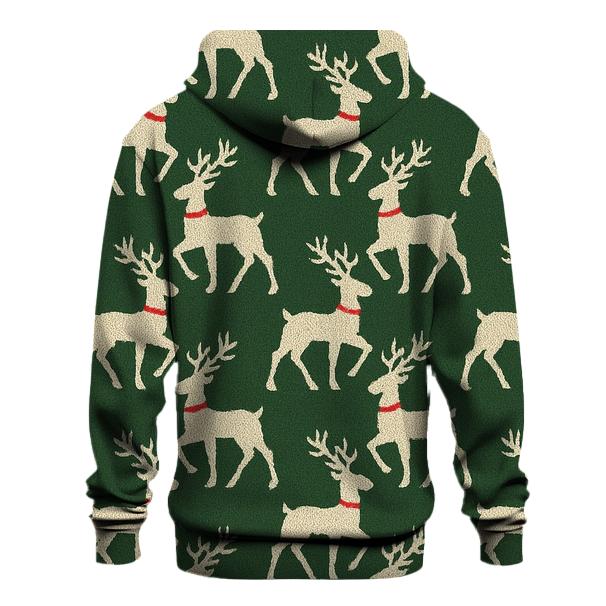 Reindeer Silhouette Diagonal Array On Forest Green Background hoodies fashion