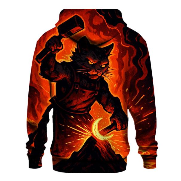 Volcanic Forge Blacksmith Cat designer hoodies