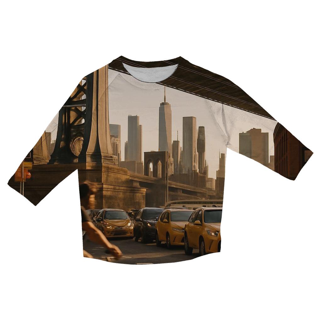 Golden Hour Gridlock Beneath The Manhattan Bridge printed three quarter sleeve shirts