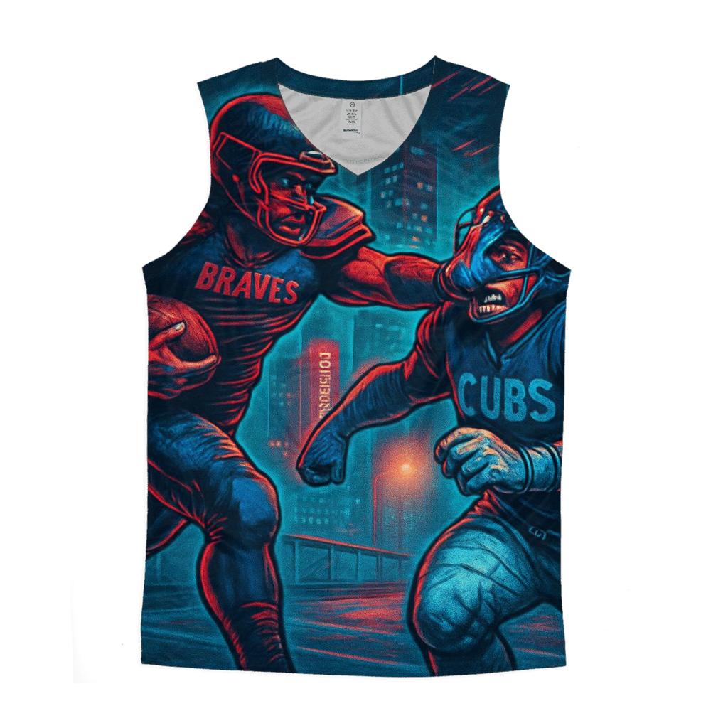 Neon Skyline Scrimmage Braves Versus Cubs personalized athletic tanks
