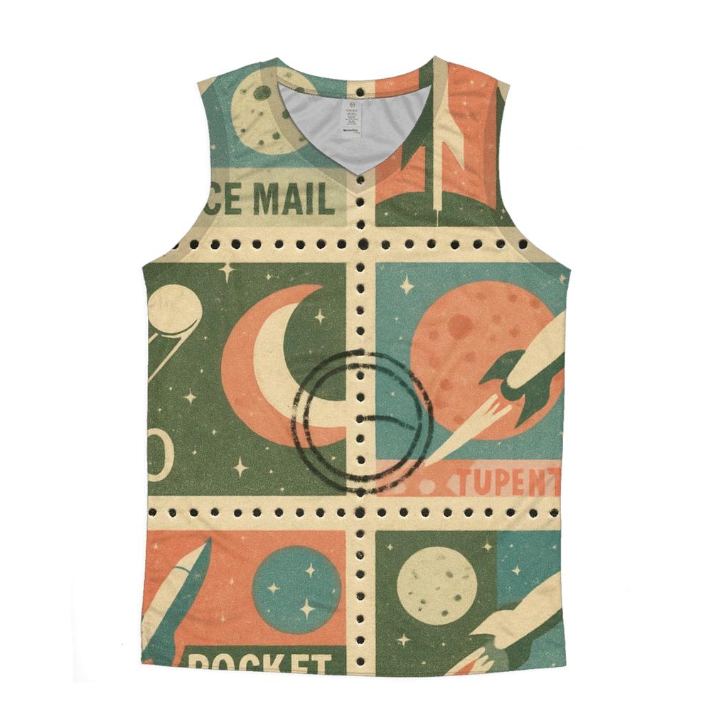 Retro Space Postal Stamp Collage personalized athletic tanks