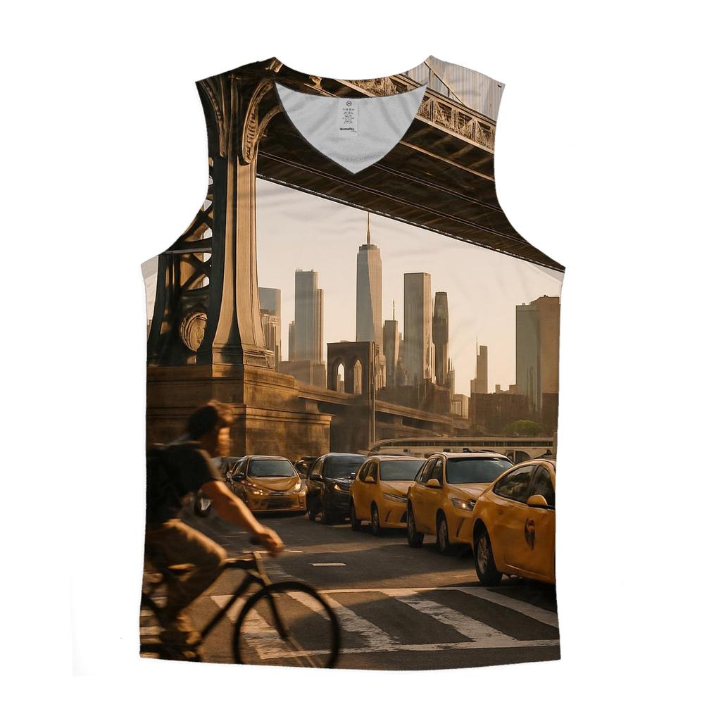 Golden Hour Gridlock Beneath The Manhattan Bridge sports performance tank tops