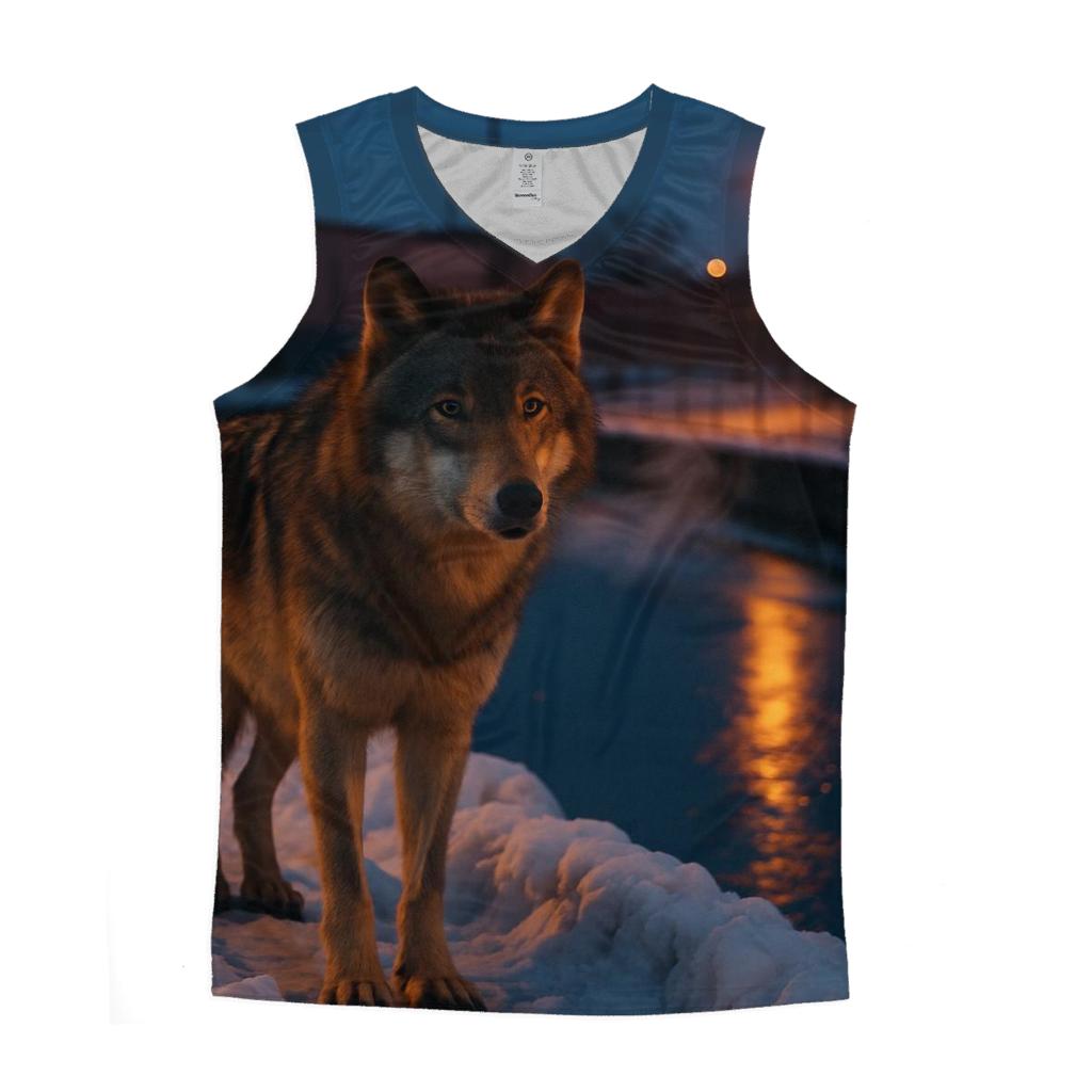 Urban Edge Wolf At A Snowy Industrial Canal sports performance tank tops