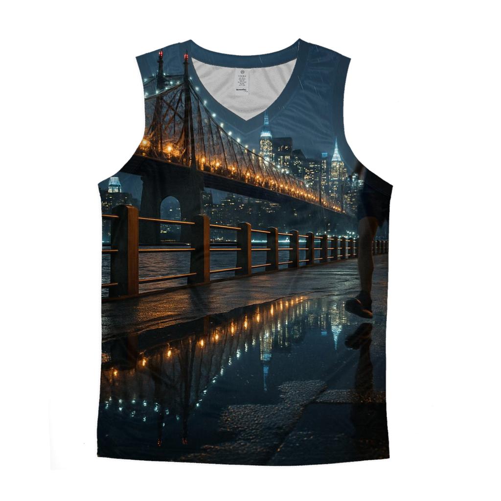 Rainy Night Reflections On Roosevelt Island Promenade cotton sleeveless tops