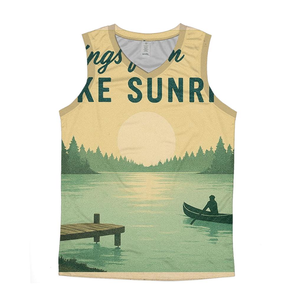 Faded Summer Camp Lake Postcard personalized athletic tanks