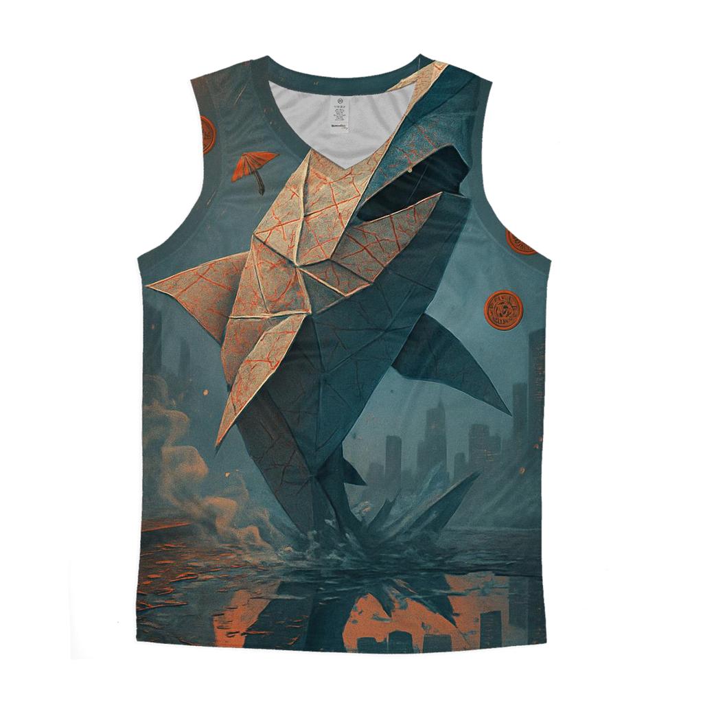 Origami Shark Skyline Swap personalized athletic tanks