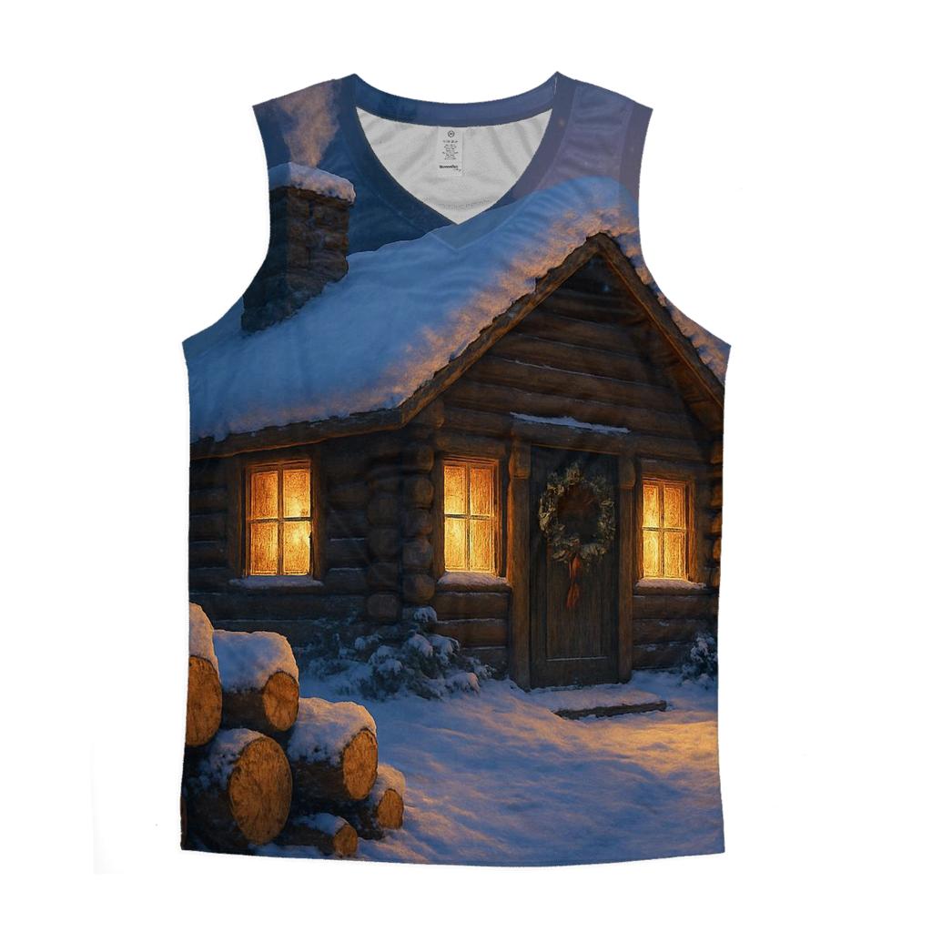 Snow Topped Cabin Hearth Comfort sports performance tank tops