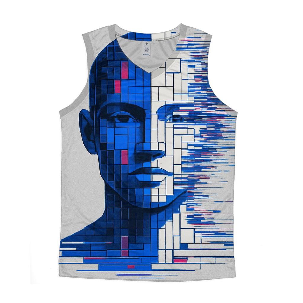 Quantum Glitch Portrait Mosaic sports performance tank tops