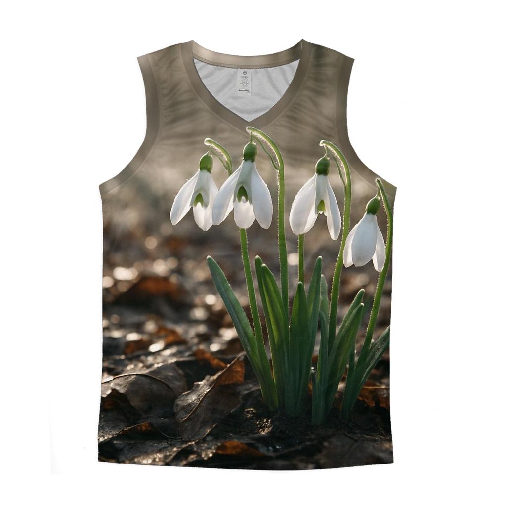 Snowdrop Cluster Emerging Through Late Winter Leaf Litter personalized athletic tanks