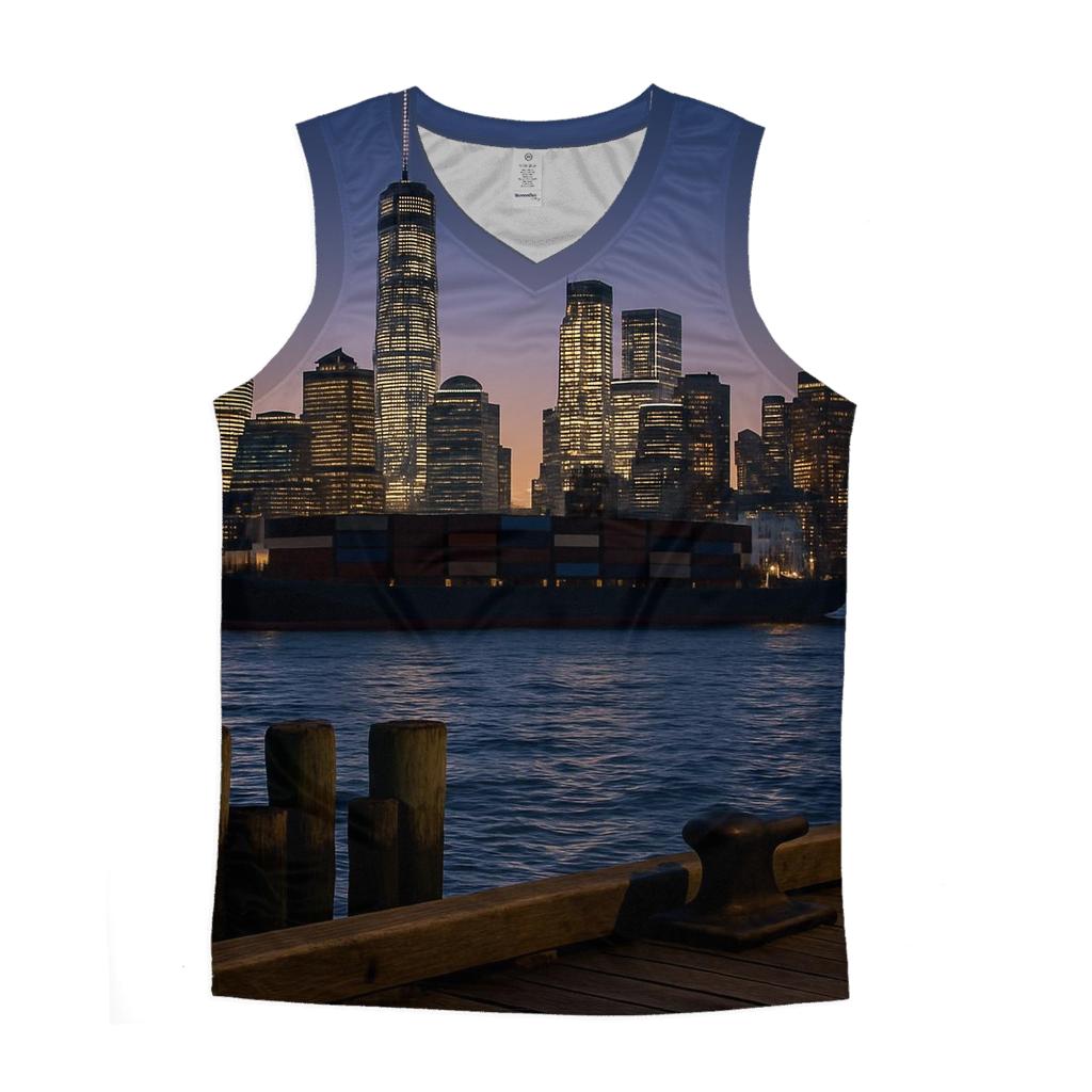 After Sunset From Hoboken Pier With Container Ship custom tank tops