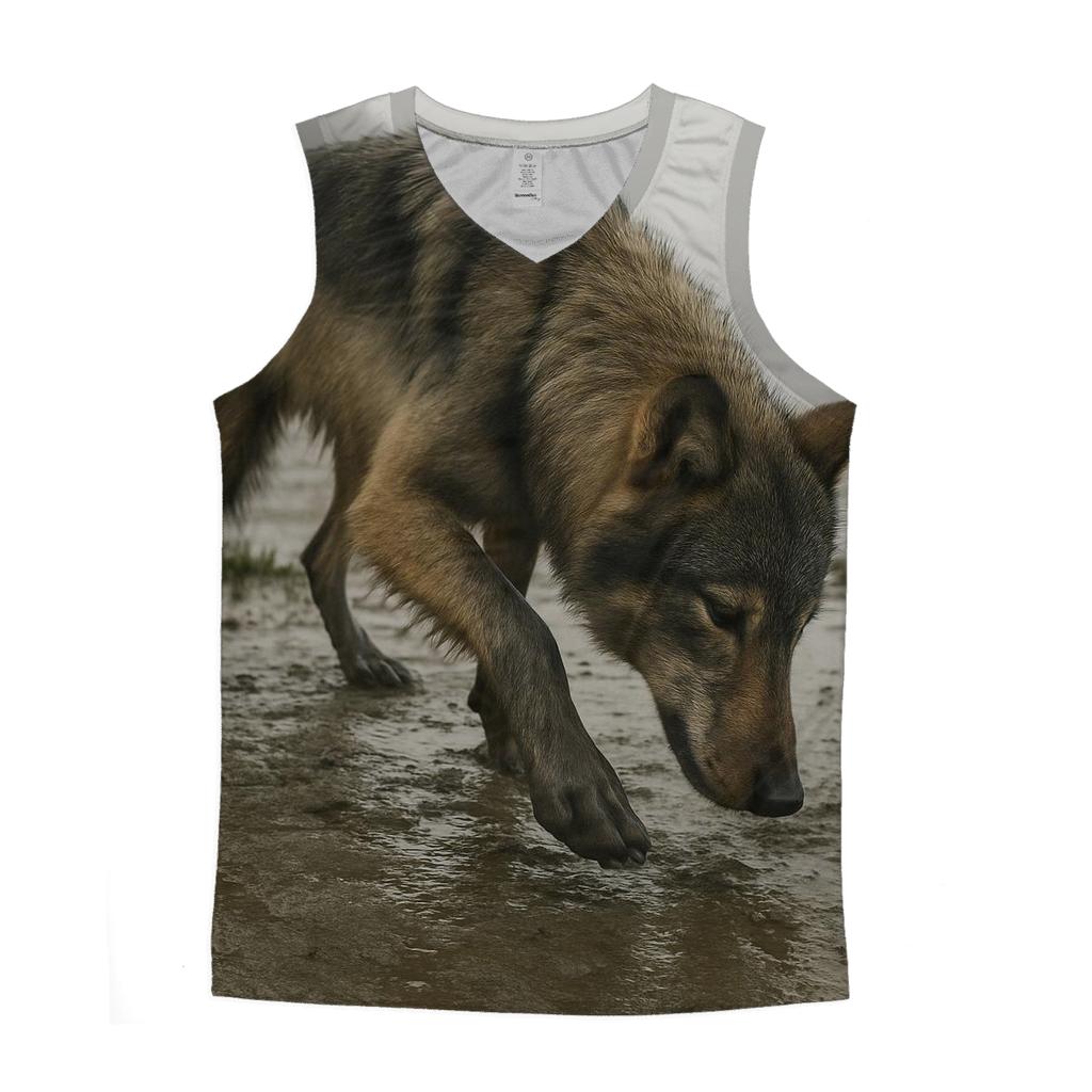 Mudflat Foraging At Low Tide In Coastal Fog sports performance tank tops
