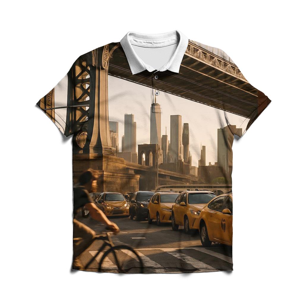 Golden Hour Gridlock Beneath The Manhattan Bridge personalized polo shirts