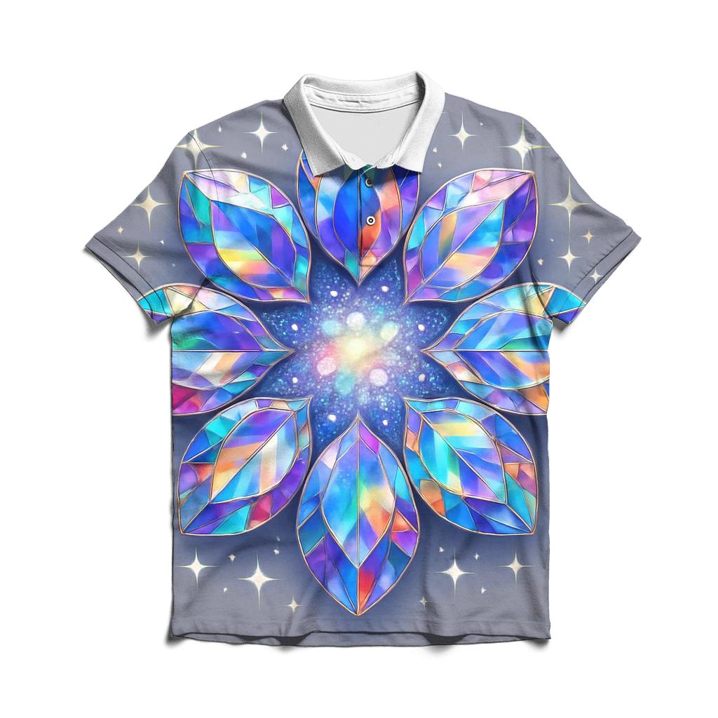 Holographic Facet Bloom premium cotton polo shirts