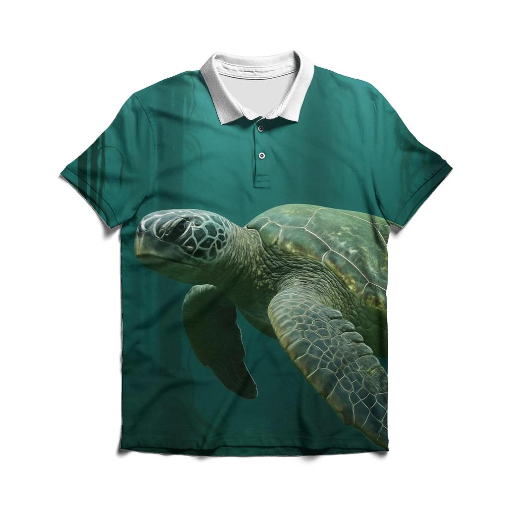 Kelp Forest Spiral Green Sea Turtle custom polo shirts