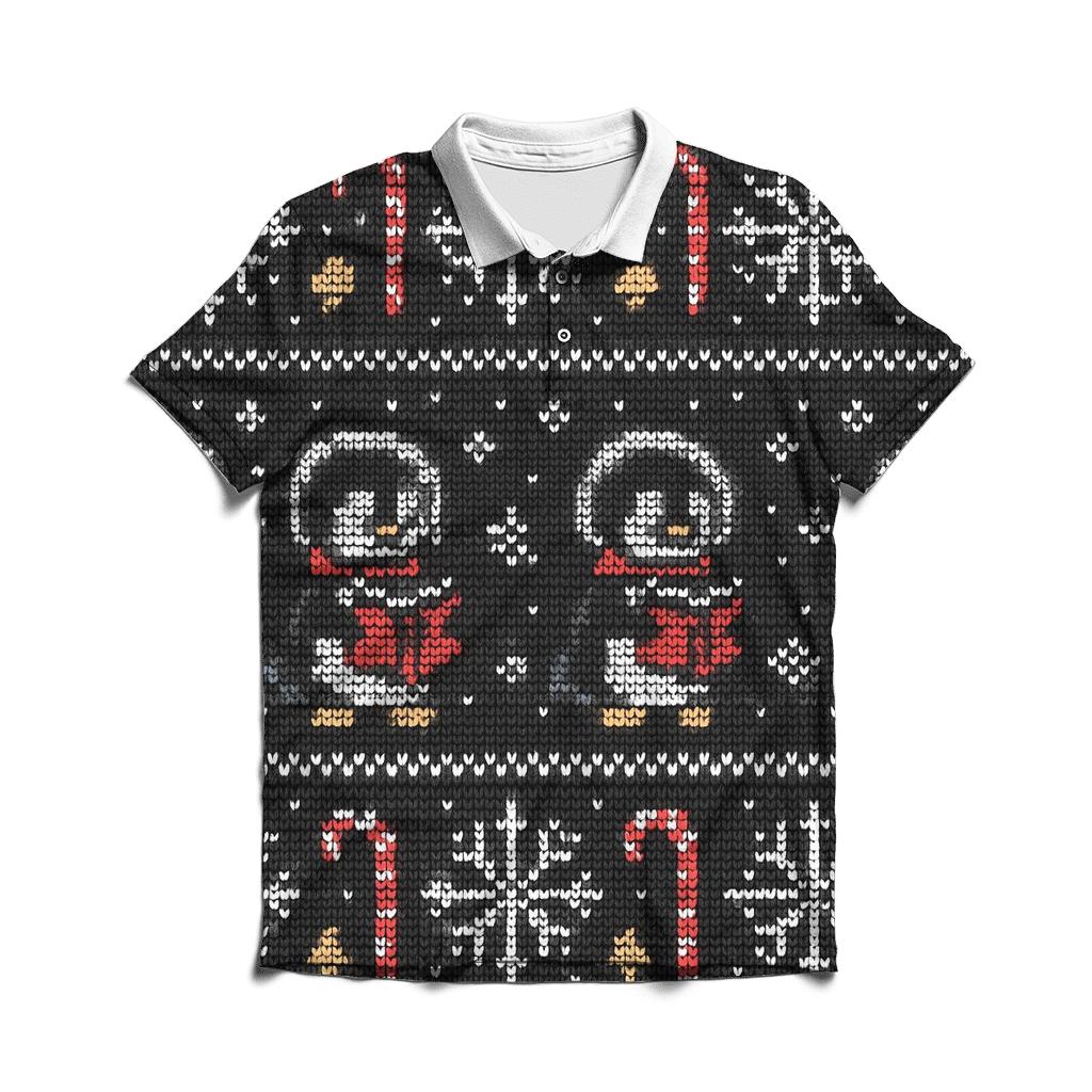 Penguin Astronaut Carolers Row Design embroidered polo tops