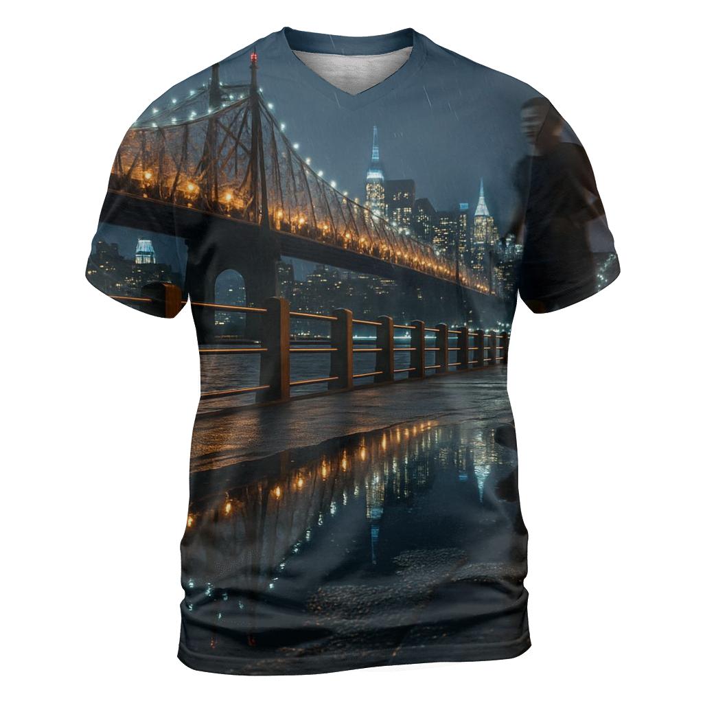 Rainy Night Reflections On Roosevelt Island Promenade designer pattern shirts