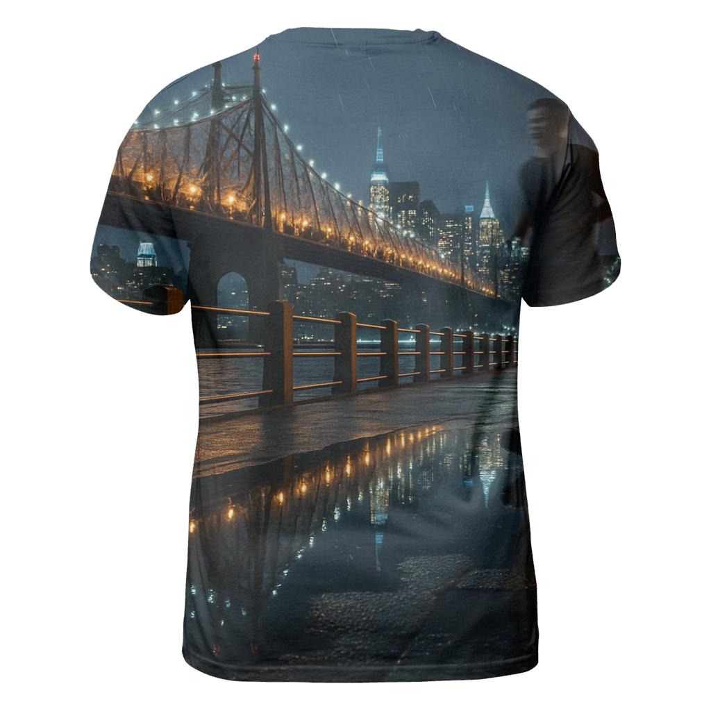 Rainy Night Reflections On Roosevelt Island Promenade designer pattern shirts