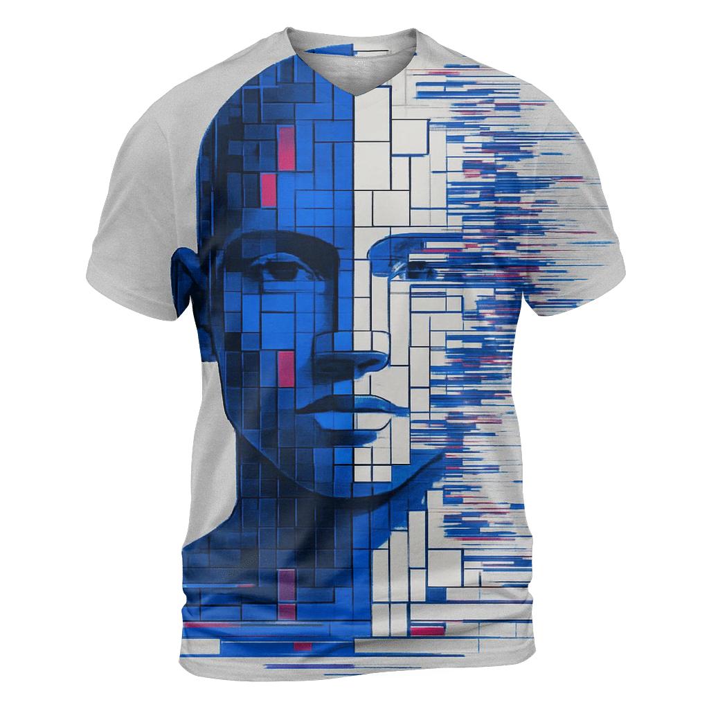 Quantum Glitch Portrait Mosaic statement graphic shirts