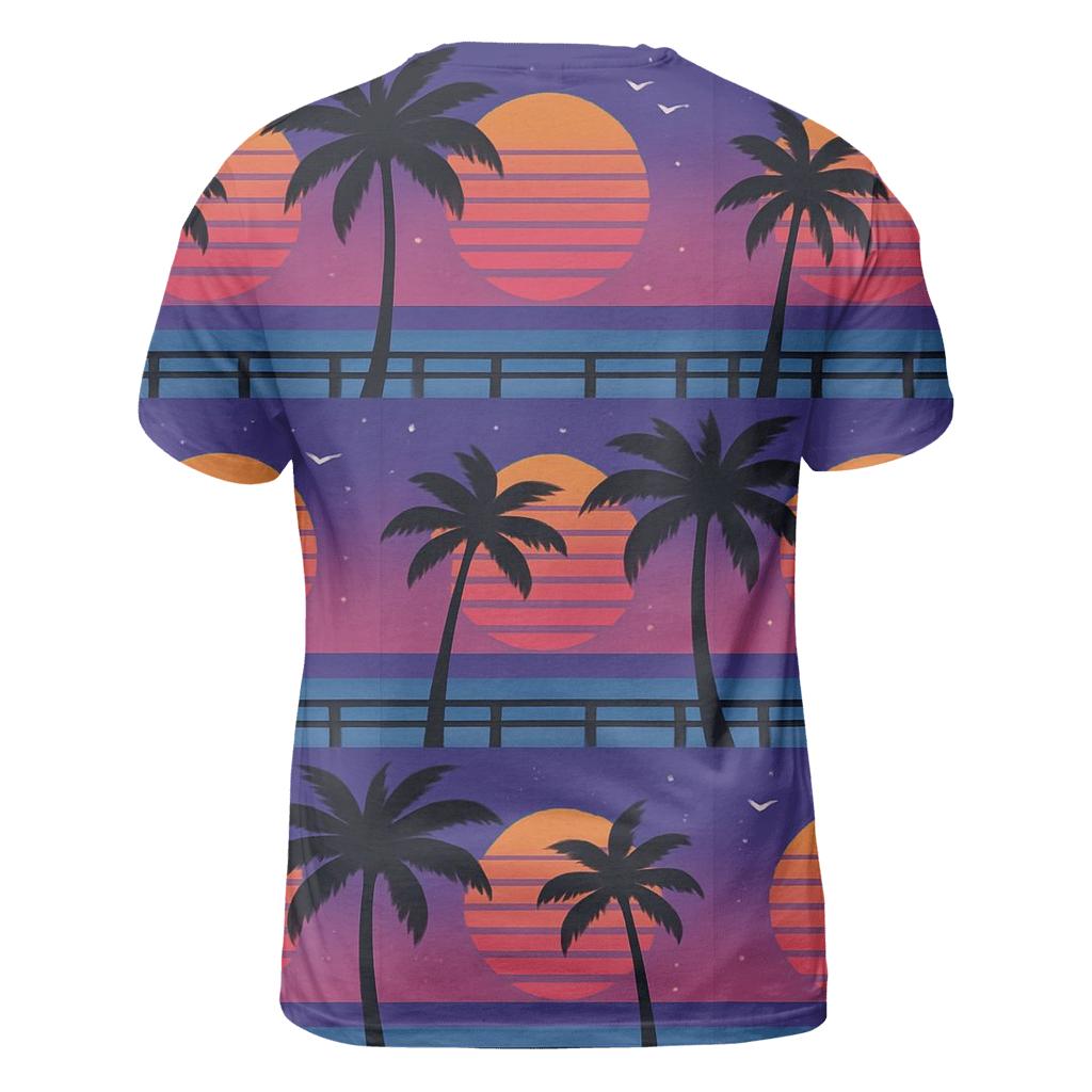 Sunset Boardwalk Palm Silhouette Blocks artistic all-over print tops
