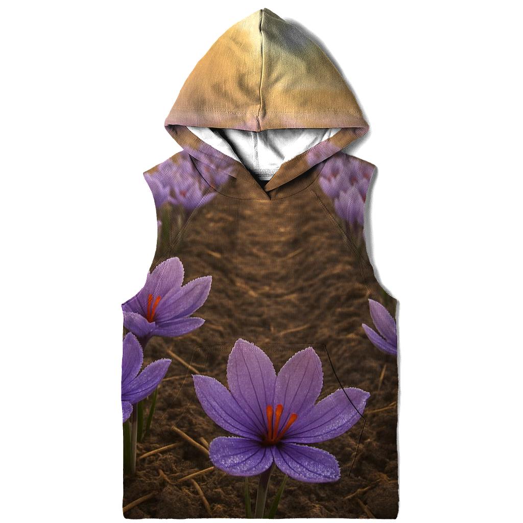 Saffron Crocus Harvest Rows In Early Autumn Mist premium hoodies