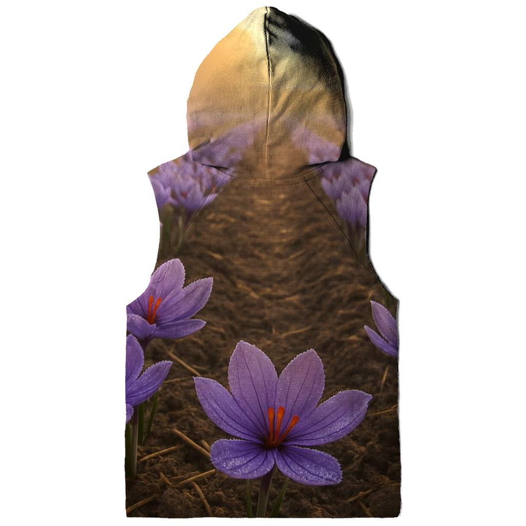 Saffron Crocus Harvest Rows In Early Autumn Mist premium hoodies