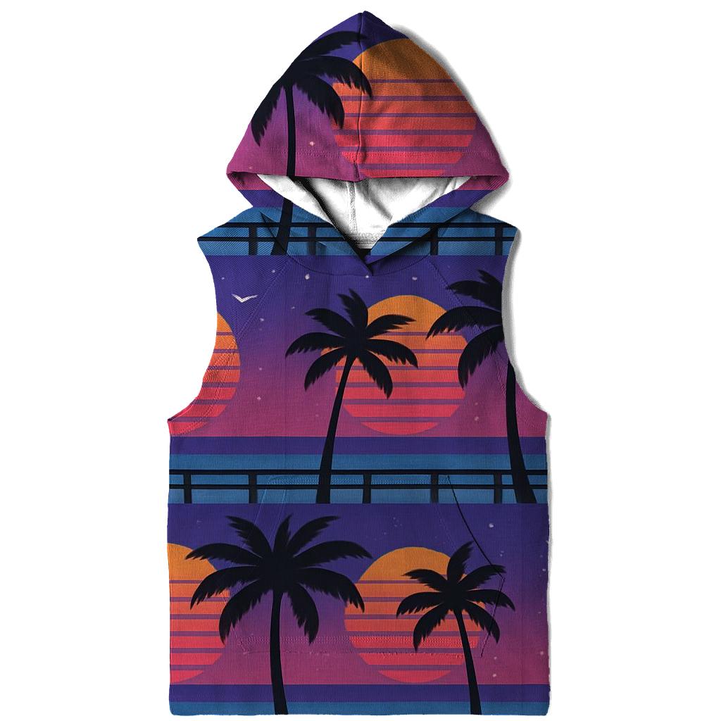 Sunset Boardwalk Palm Silhouette Blocks designer hoodies