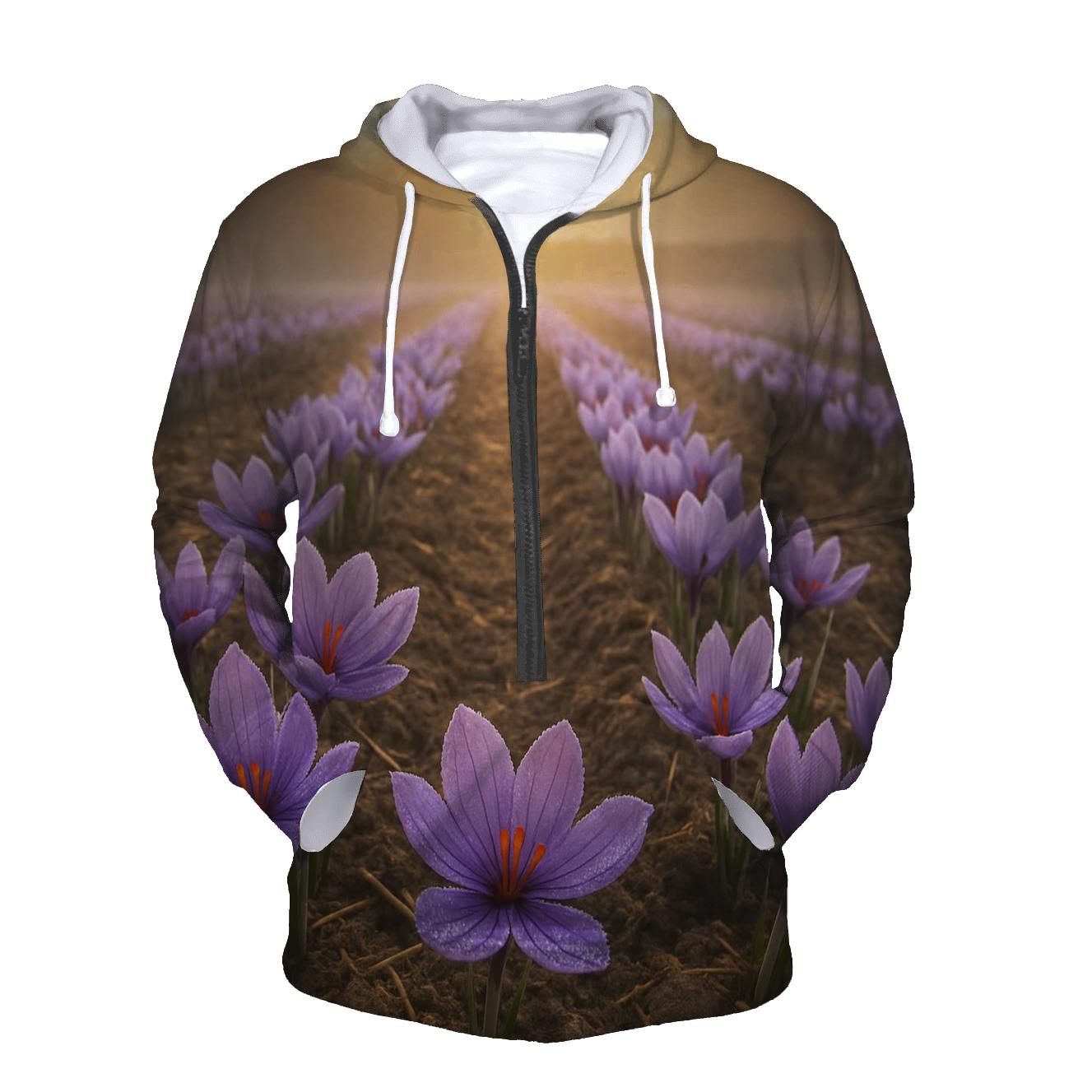 Saffron Crocus Harvest Rows In Early Autumn Mist hoodie styles