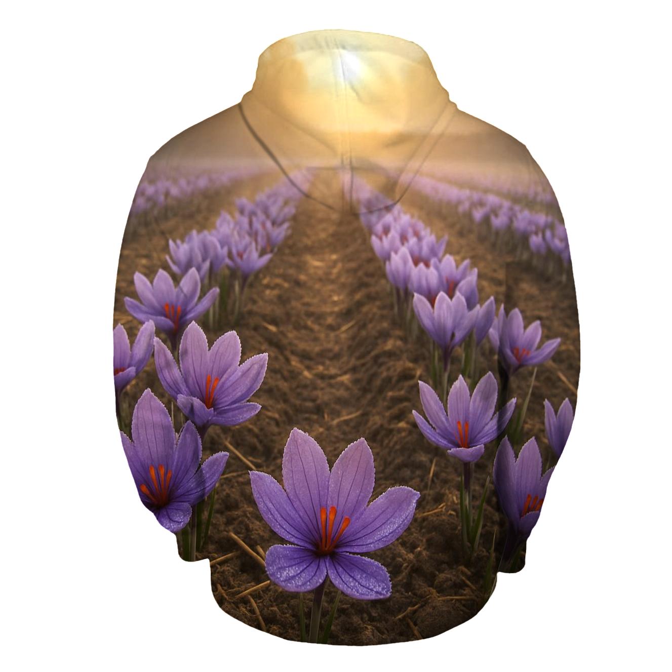 Saffron Crocus Harvest Rows In Early Autumn Mist hoodie styles