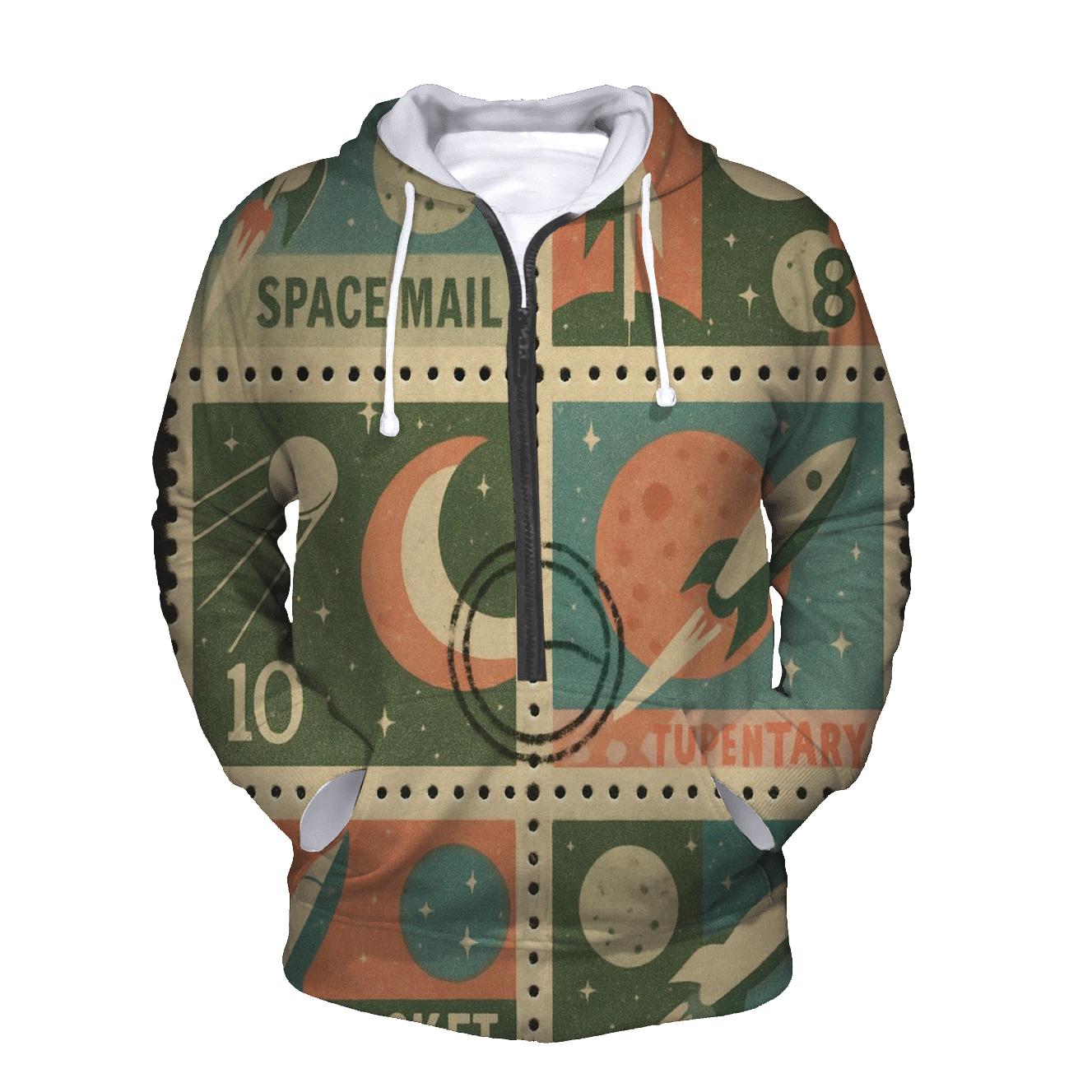 Retro Space Postal Stamp Collage zip-up hoodies