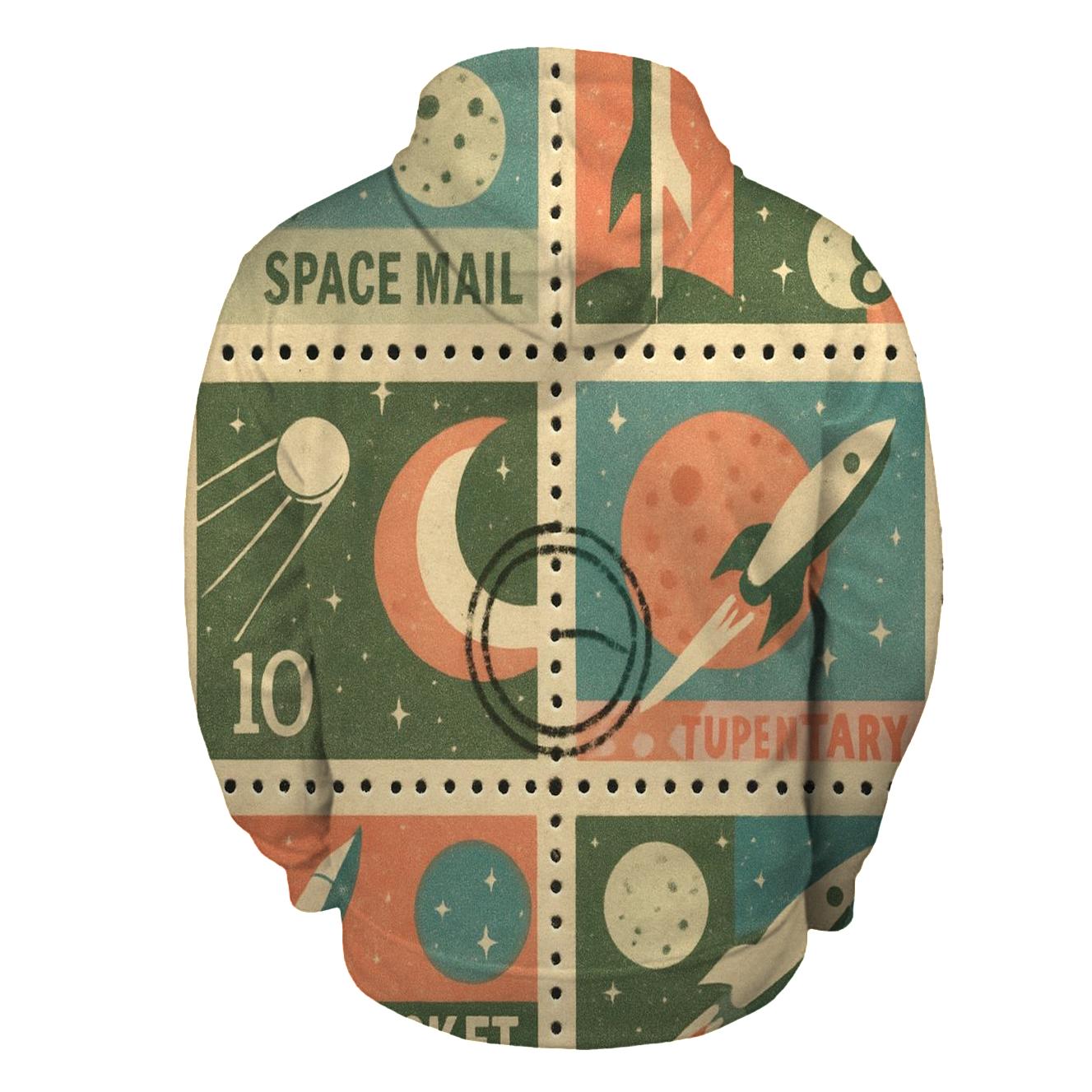 Retro Space Postal Stamp Collage zip-up hoodies