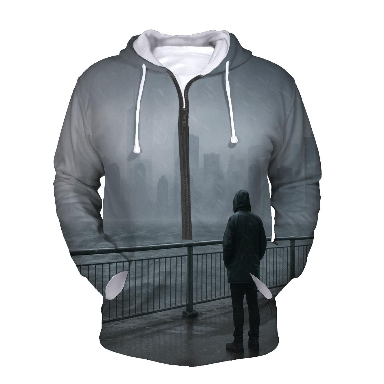 Snow Squall Over Lower Manhattan From Red Hook zip-up hoodies