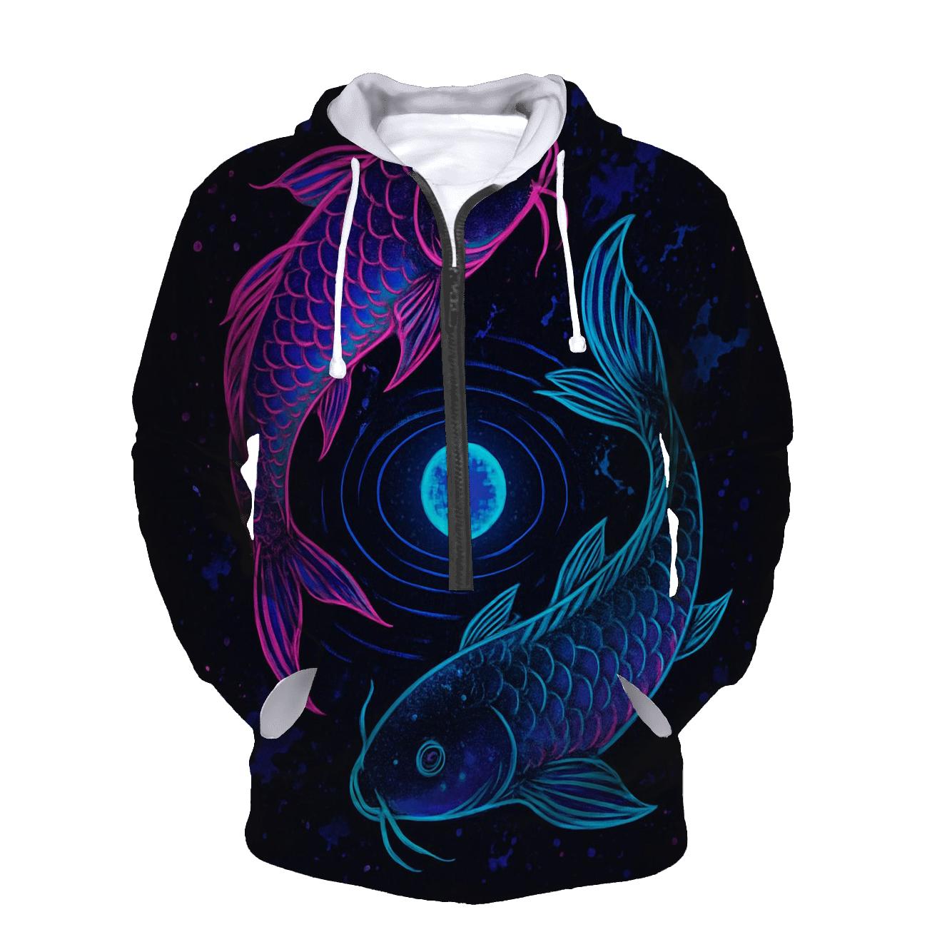 Cosmic Koi In Neon Ink lightweight hoodies