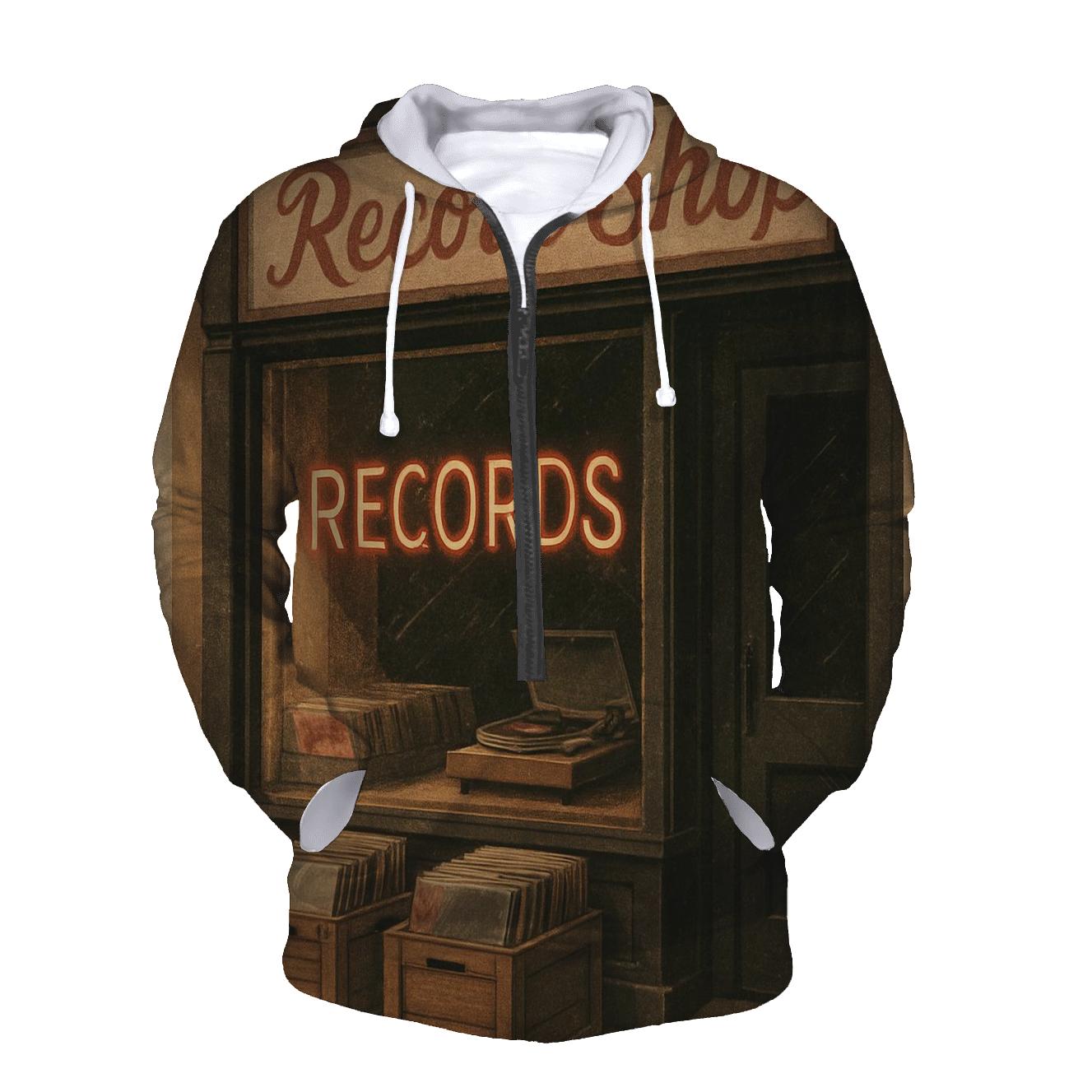 Worn Vinyl Record Shop Window Scene pullover hoodies