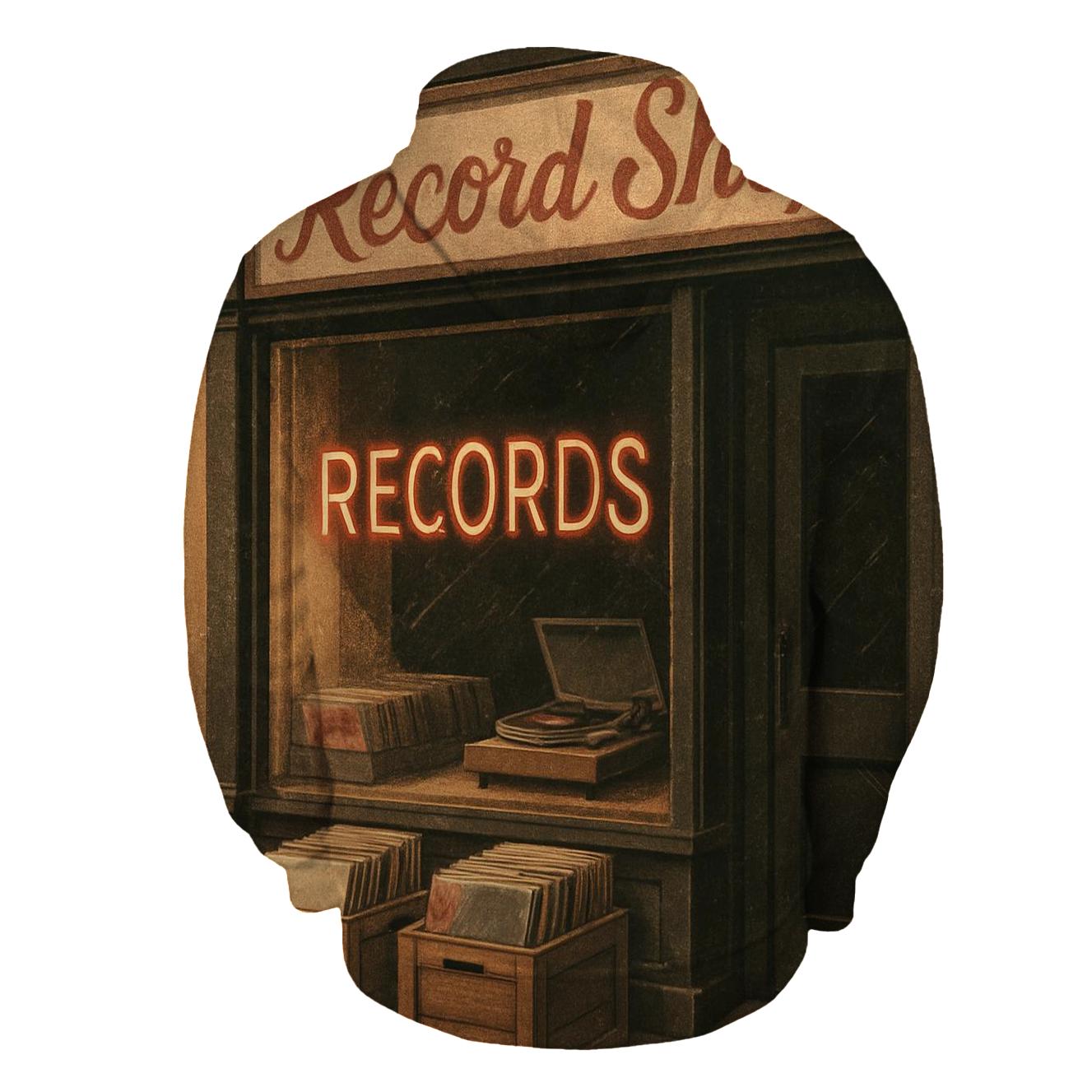 Worn Vinyl Record Shop Window Scene pullover hoodies